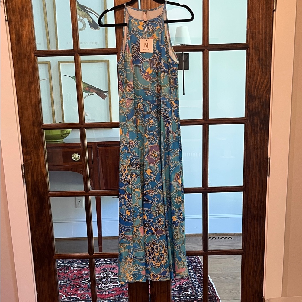 Teal and Gold Patterned Maxi Dress
